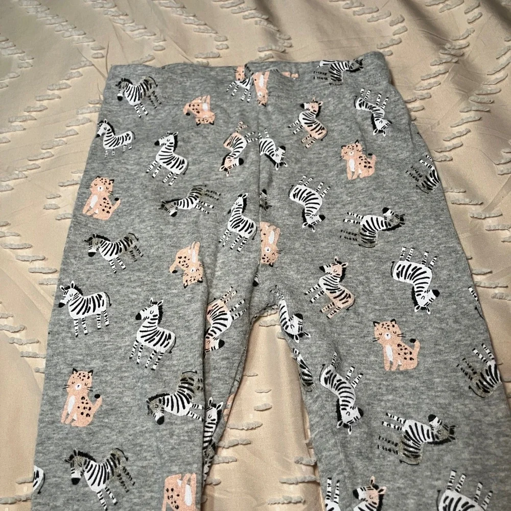 Wonder Nation Girls Pajama Set 4T Peach Zebra Leopard Short Sleeve Gray Pants